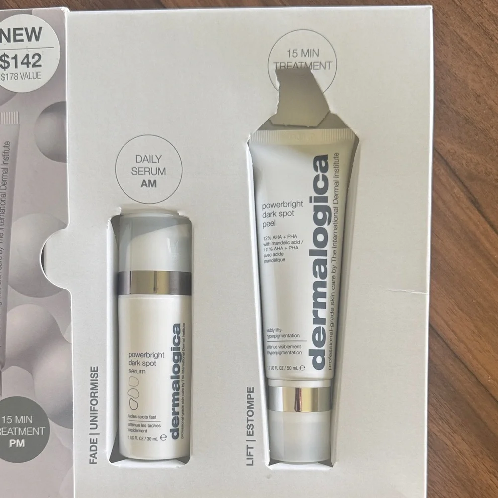 dermalogica NWT Powerbright Dark Spot System Kit serum & peel combo